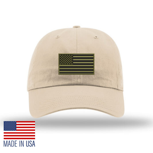 American Flag Unstructured Hat - Stone w/ OD Green