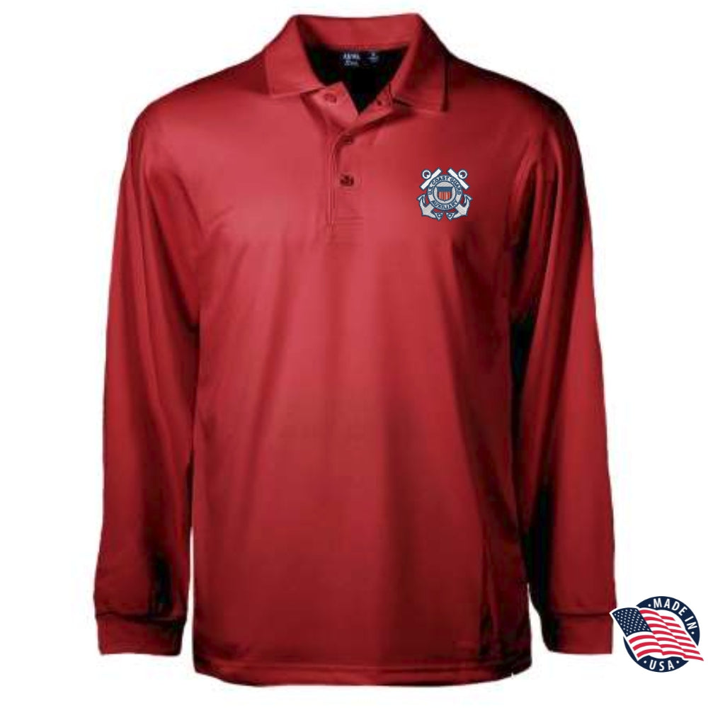 U.S. Coast Guard Auxiliary Emblem Long Sleeve Subdued Performance Polo